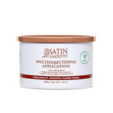 Front view of a 14 ounce can of Satin Smooth Multidirectional Application Coconut Aroma Hard Wax with its brown lid on